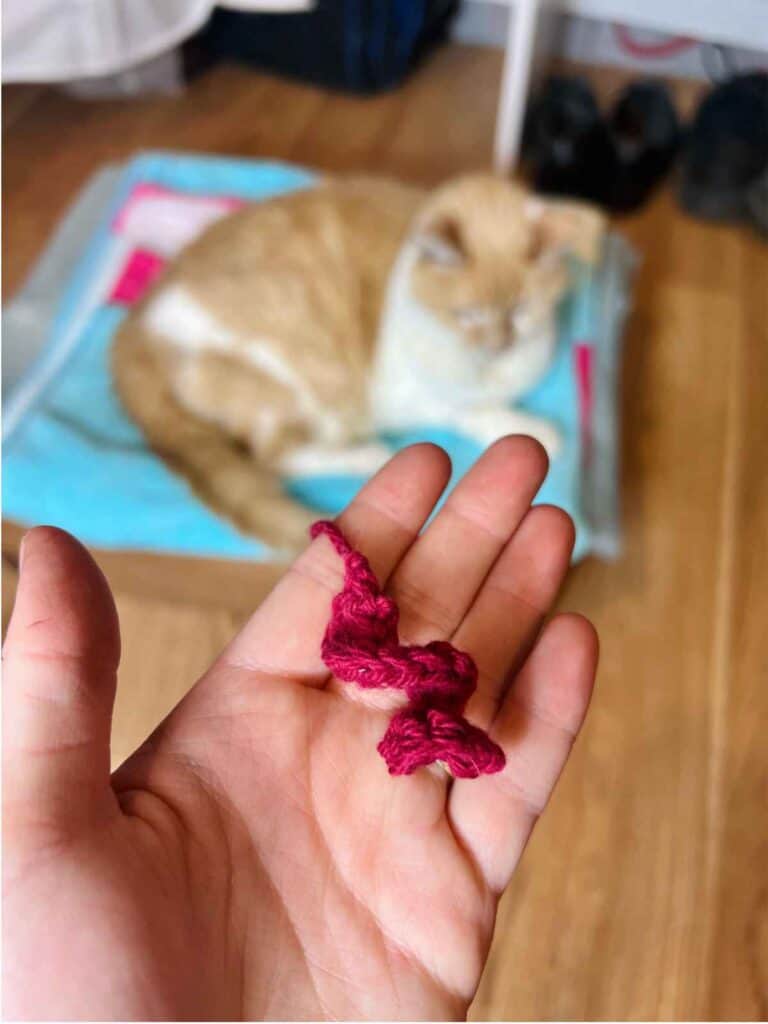 curly-q crochet cat toy