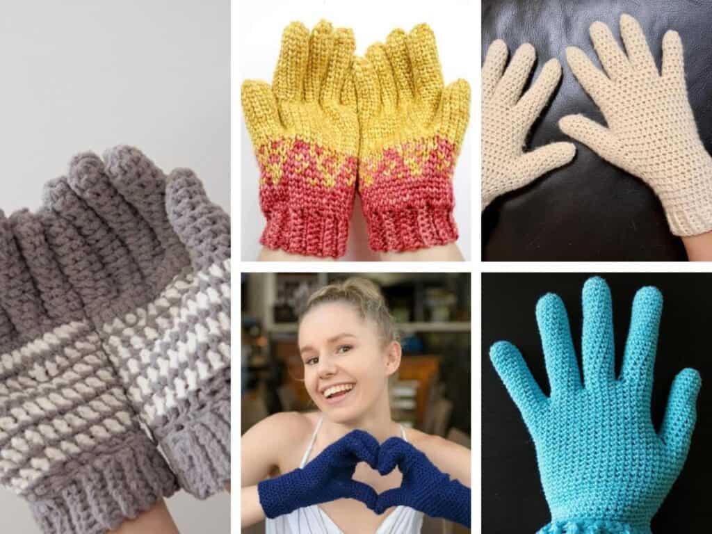 crochet gloves with fingers collage