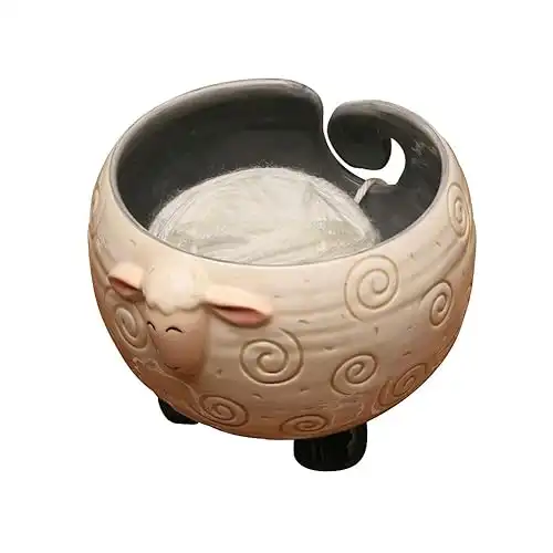 WHAT ON EARTH Yarn Bowl for Crochet Large Sheep Shaped Ceramic Yarn Holder Crochet Bowl Knitting Bowl, 6 Inch Wide x 4 Inch High