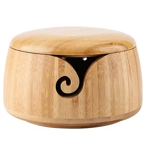 Bamboo Yarn Bowl, Large Yarn Bowls Yarn Holder for Knitting&Crochet, Yarn Storage Bowl with Removable Lid, Perfect Christmas Gifts for Moms and Grandmothers
