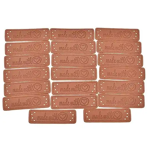 20Pcs Made with Love Heart PU Leather Tags Labels with Holes Sewing Crochet Knitting Hats Crafts Accessory