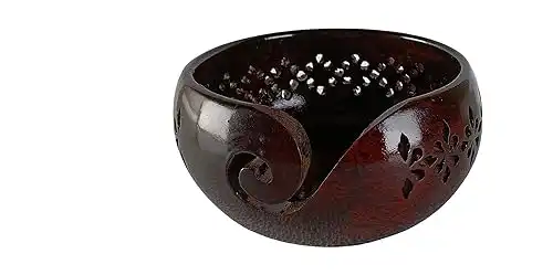 Indian Glance Wooden Yarn Storage Bowl with Carved Holes & Drills Knitting Crochet Accessories, Beautiful Gifts on All Occasions for Moms and Grandmothers (6x3 Carving)