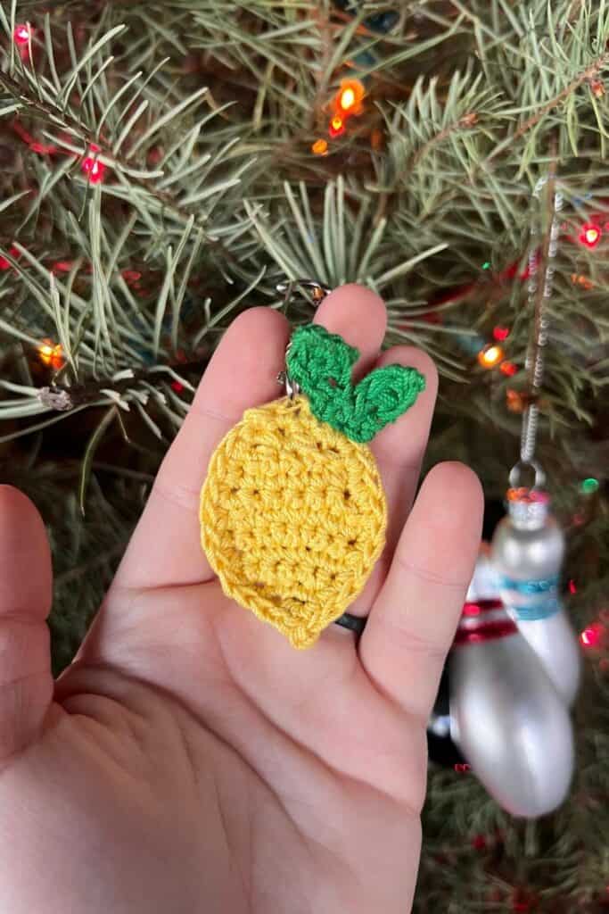 crochet lemon christmas ornament